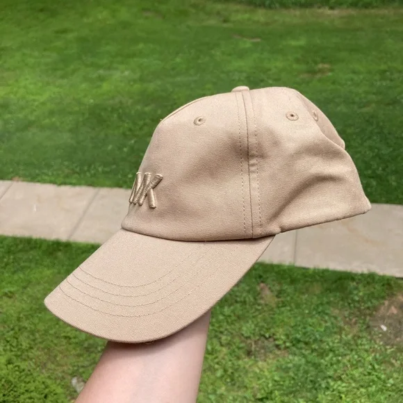 Michael Kors Tan Cream Neutral Color MK Baseball Cap Casual Hat Velcro Strap - Picture 4 of 9
